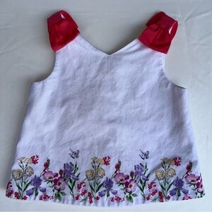 Janie and Jack Girls Size 6 White Floral Top Pink Bows Sleeveless